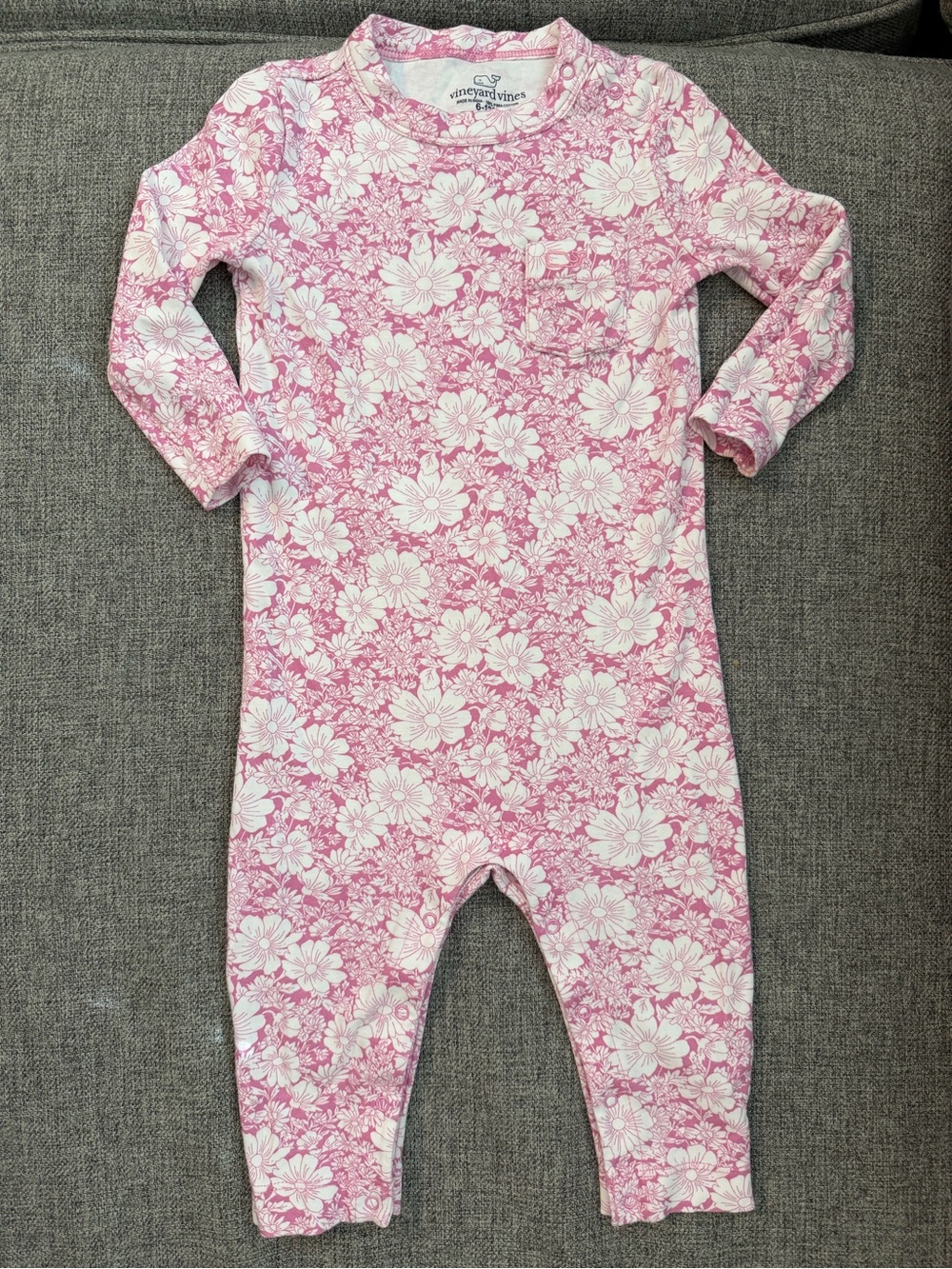 Vineyard Vines White & Pink Floral Long-Sleeve One Piece Outfit Size 6-12m EUC